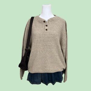 beige knit boxy henley sweater indie skate grunge